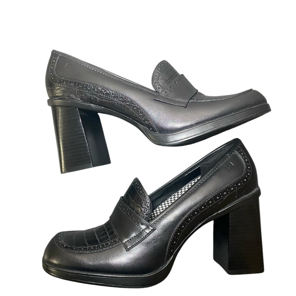 NWT Vintage Tommy Hilfiger Black Leather Chunky Heel Womens Platform Shoes 9.5 - Picture 2 of 9